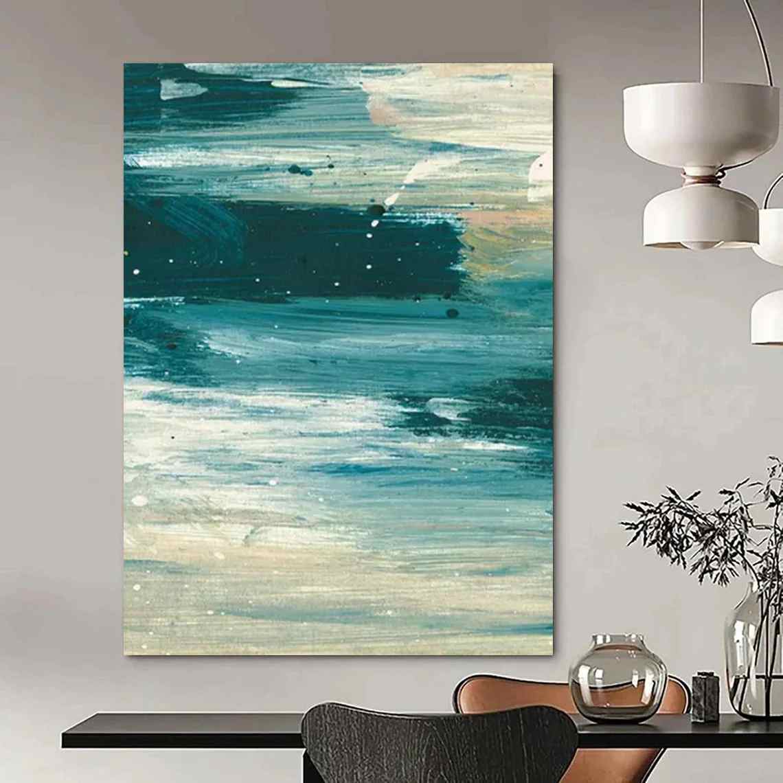 Blue Original Hand-painted Coastal Minimal Artwork W0ZO4